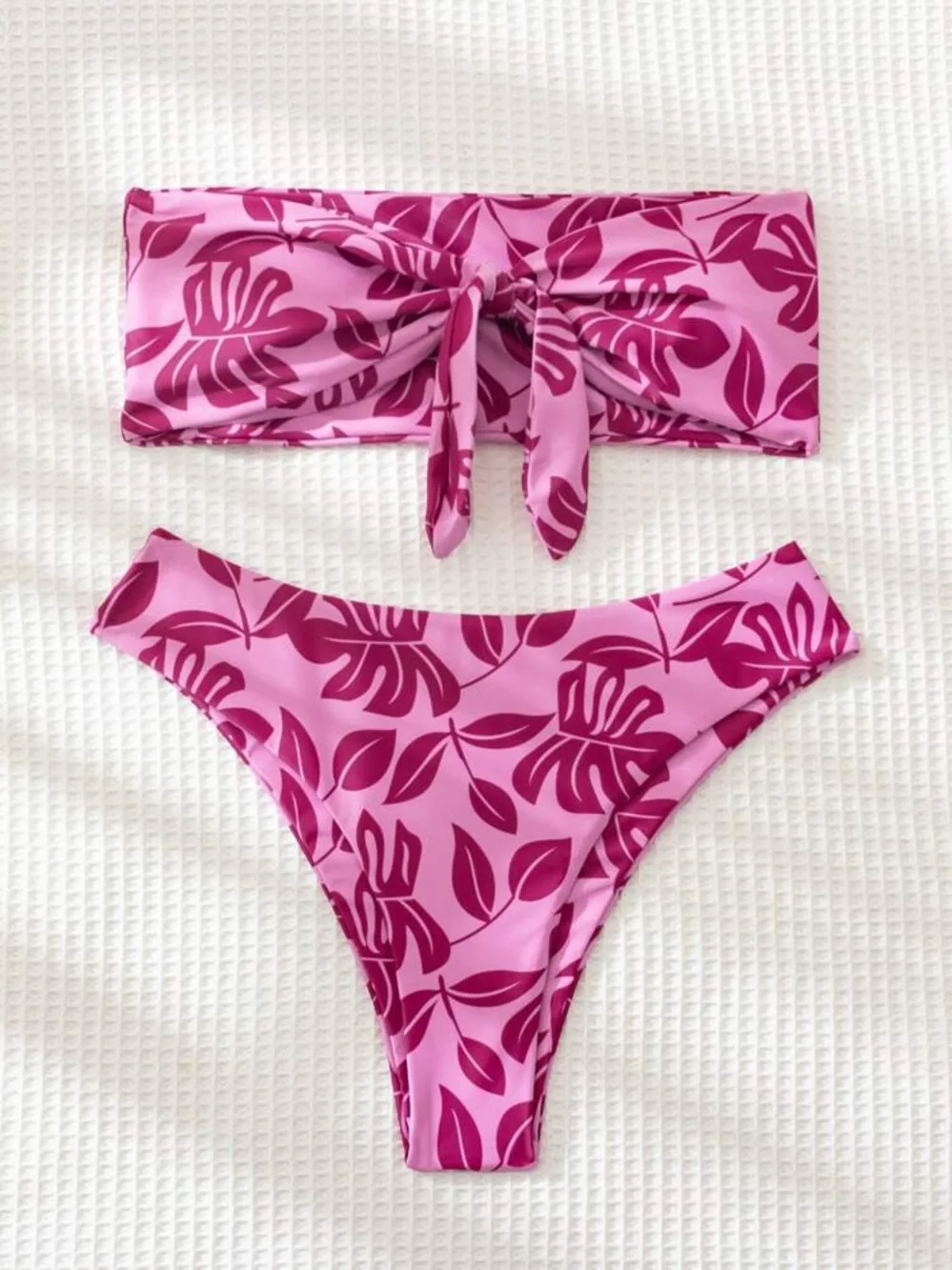 Pink Leaf-Print Bandeau Bikini Set NEVER WORN